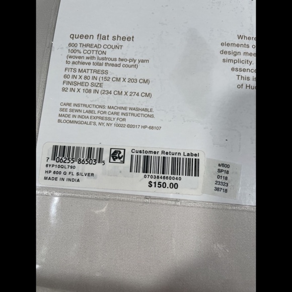 NIB‎ [ Queen ] 600TC Cotton Flat Sheet for Hudson Park in Silver - Picture 4 of 11